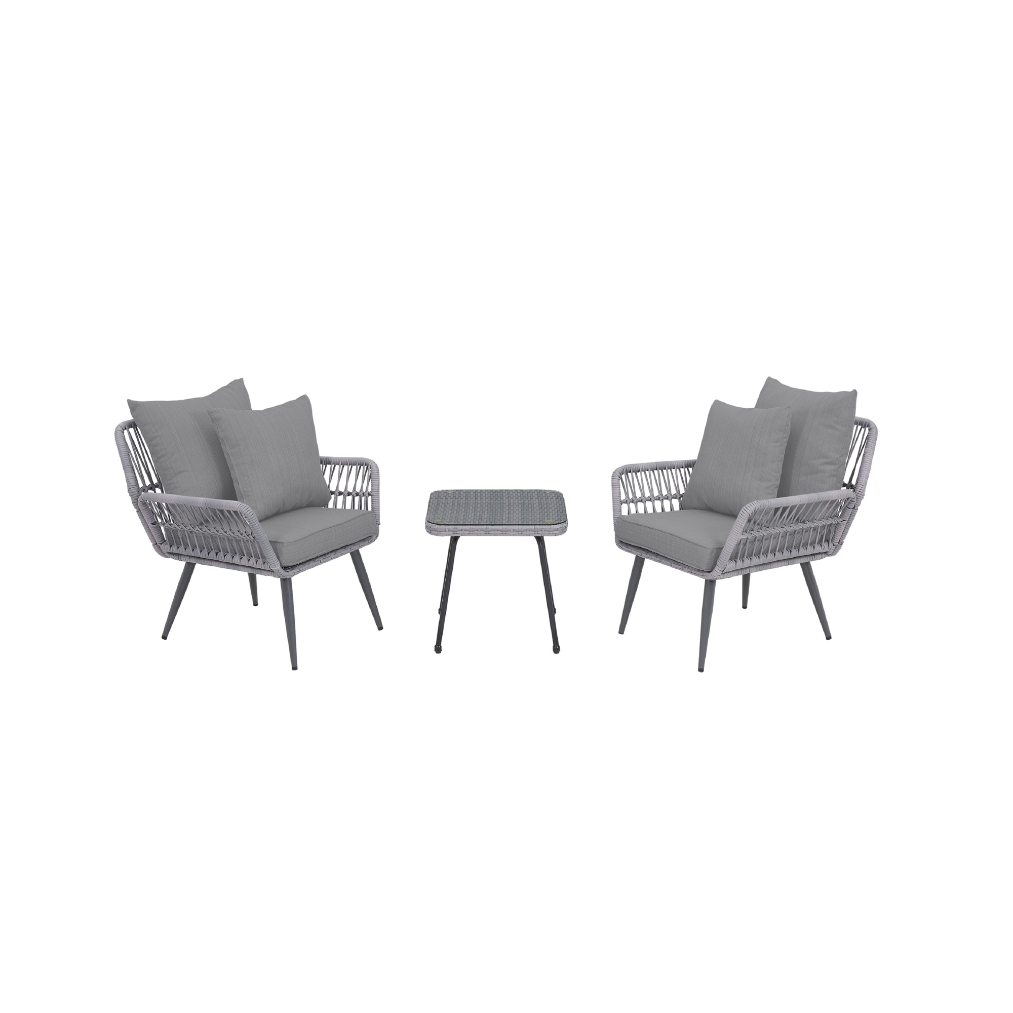 Manhattan Comfort, Cannes Rope Wicker 3Pc Patio Conv Set in Grey, Pieces (qty.) 3 Primary Color Gray, Seating Capacity 2 Model# OD-CV012